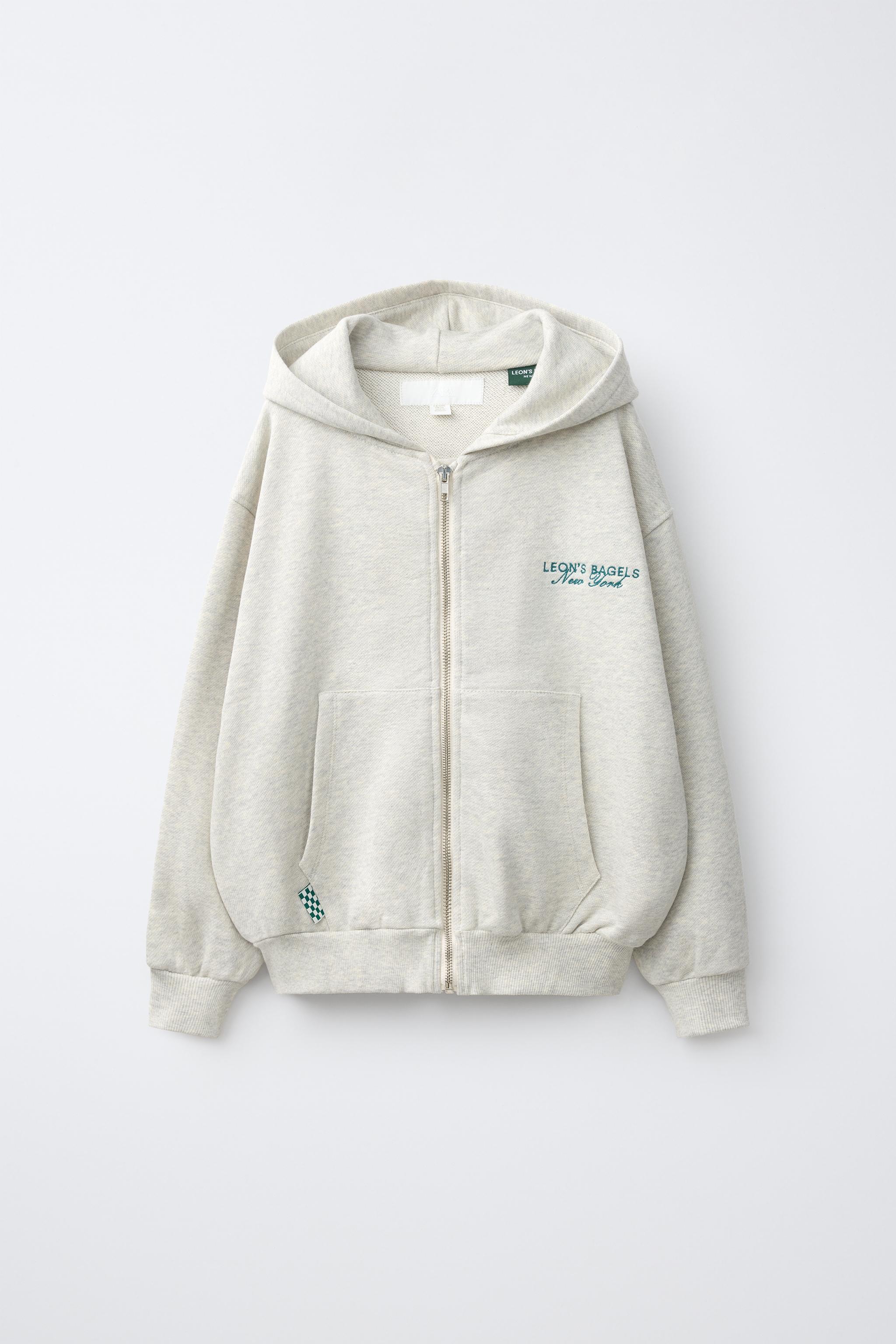 LEON'S BAGELS® EMBROIDERED ZIP-UP HOODIE — Gray marl