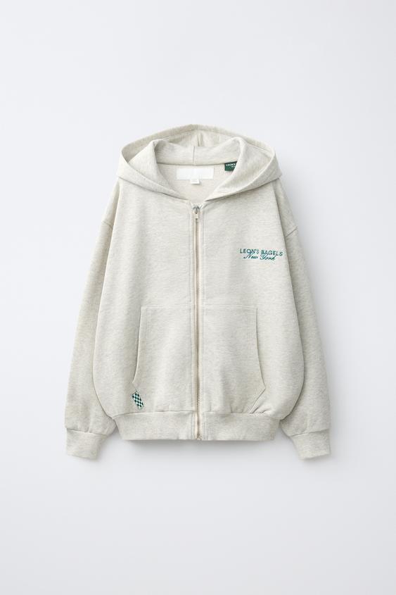 Zara LEON'S BAGELS ® EMBROIDERED ZIP-UP HOODIE - Gray marl - Image 0
