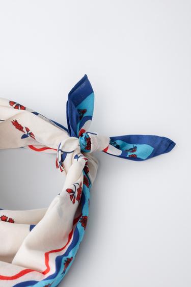 BANDANA À IMPRIMÉ FLEURS - Écru / Bleu de Zara - Image 1