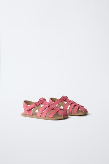 SANDALES STYLE PLAGE EN CUIR - Rose de Zara - Image 1
