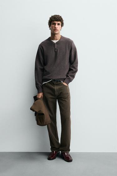 Zara BUTTON-NECK SWEATER - Brown - Image 0