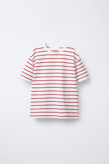 CAMISETA BÁSICA RAYAS - Rojo de Zara - Imagen 0