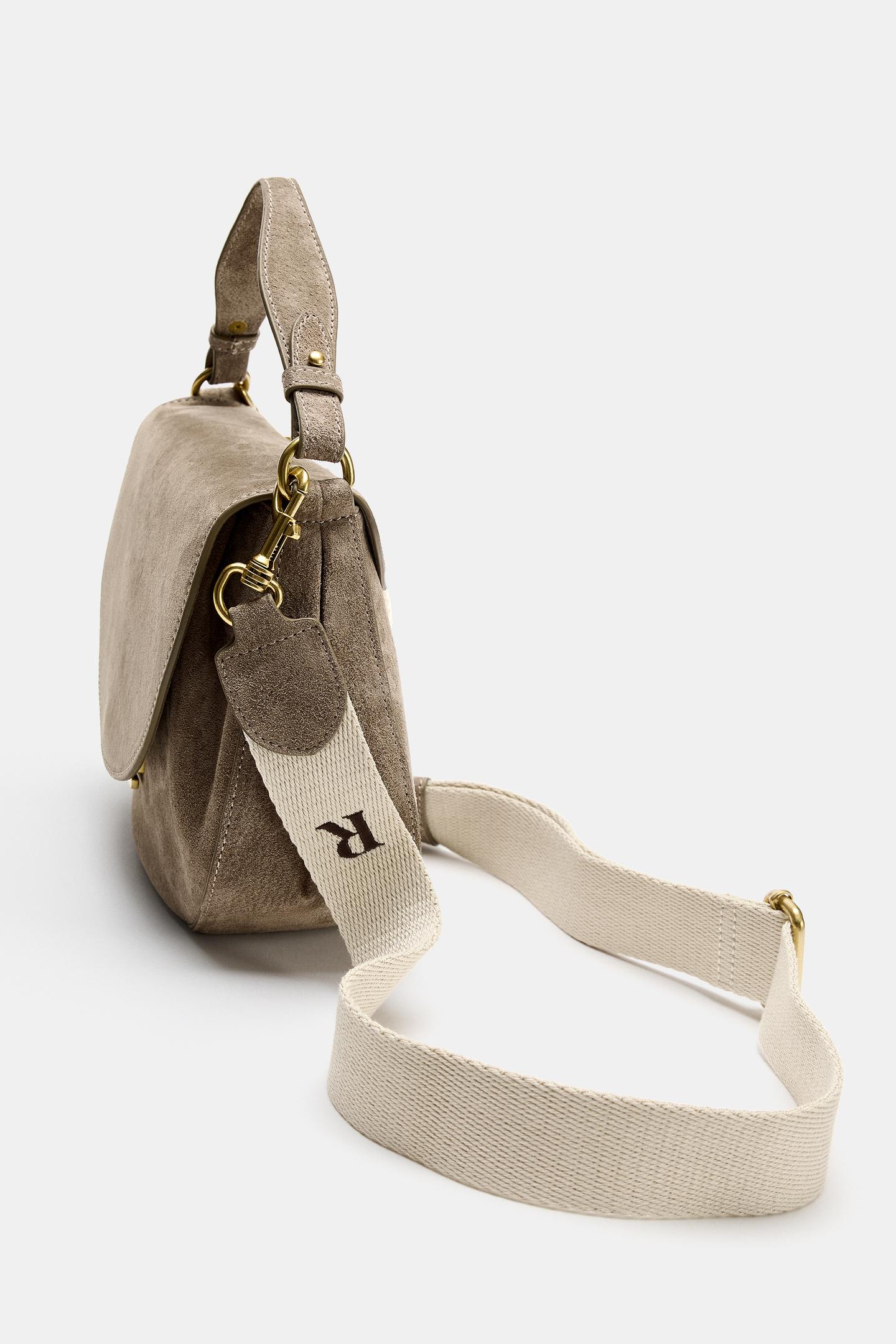 Женская сумка Zara Leather Flap Crossbody, цвет: Серый — фото 4