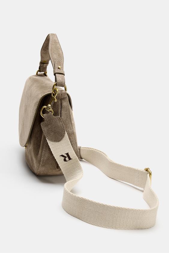 LEATHER FLAP CROSSBODY BAG - Grey by Zara - Image 3