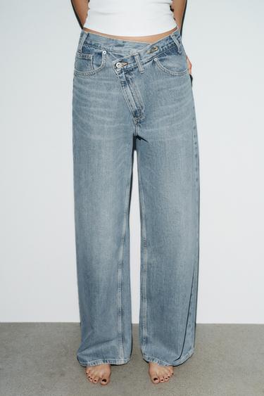 TRF WIDE-LEG CROSSED WAIST HIGH-WAIST JEANS - Mid-blue by Zara