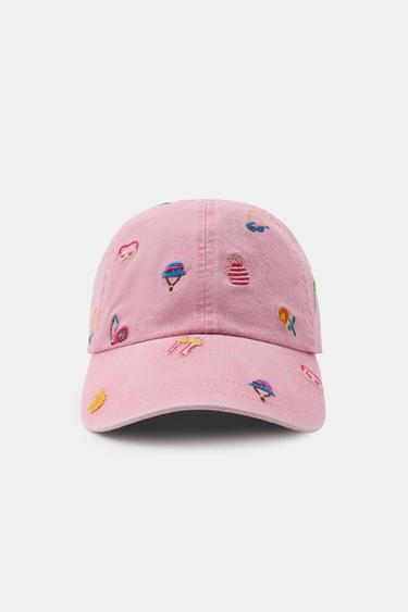 Zara 100% COTTON CONTRAST EMBROIDERY CAP - Pink