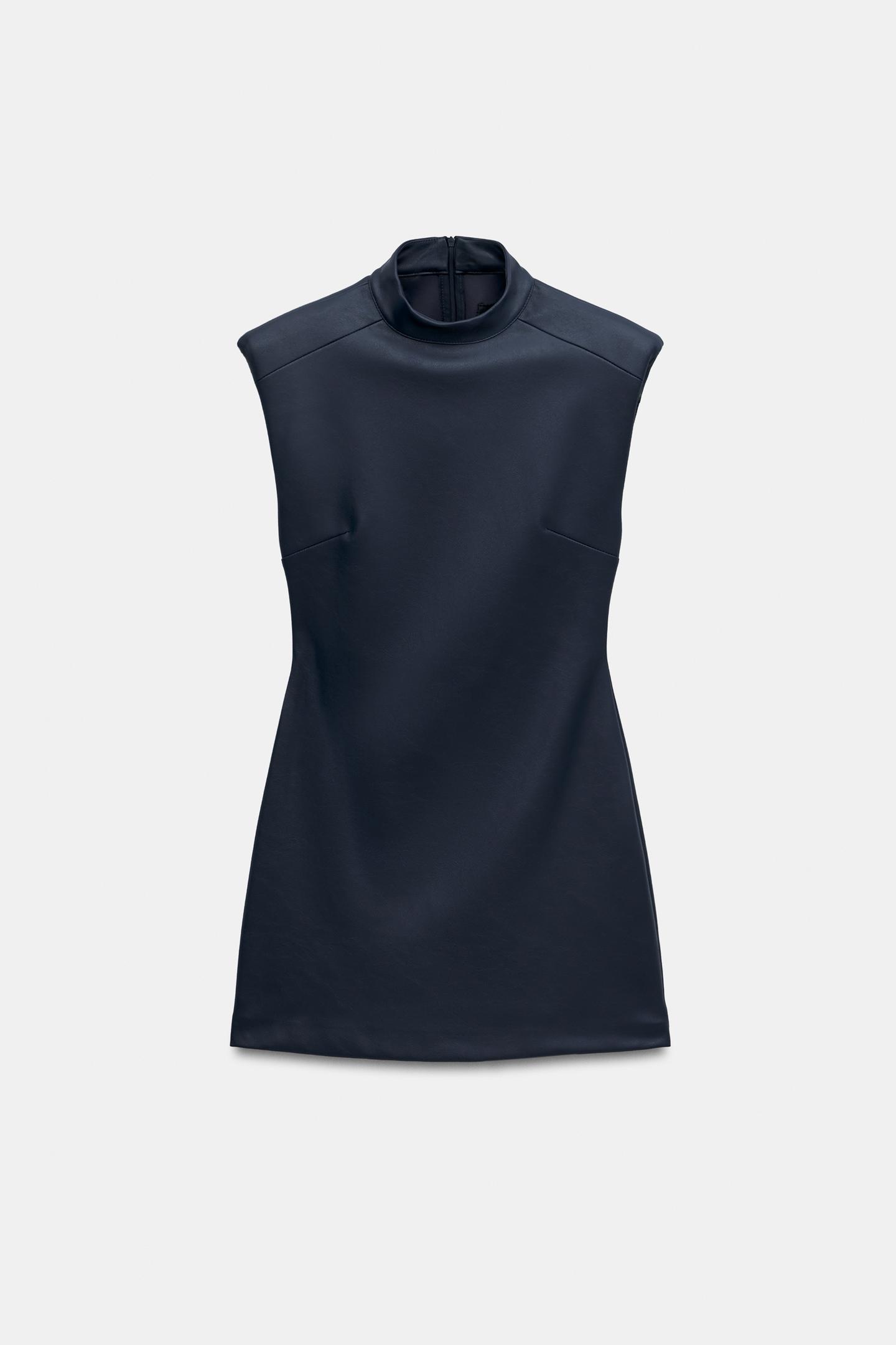 Женское платье Zara Faux Leather Mini, цвет: Тёмно-синий — фото 5