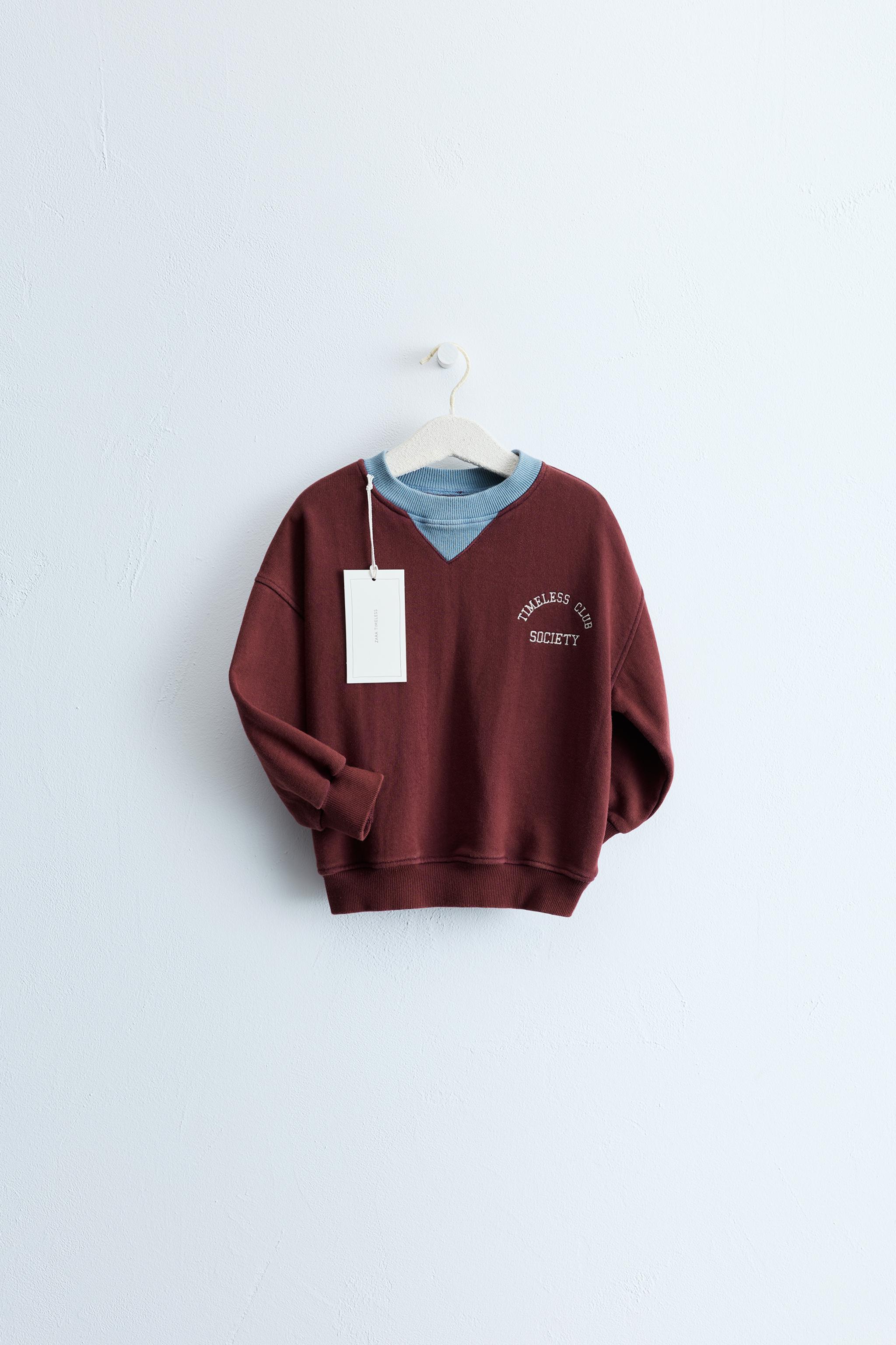 ZARA TIMELESS - EMBROIDERED TEXT SWEATSHIRT — Maroon