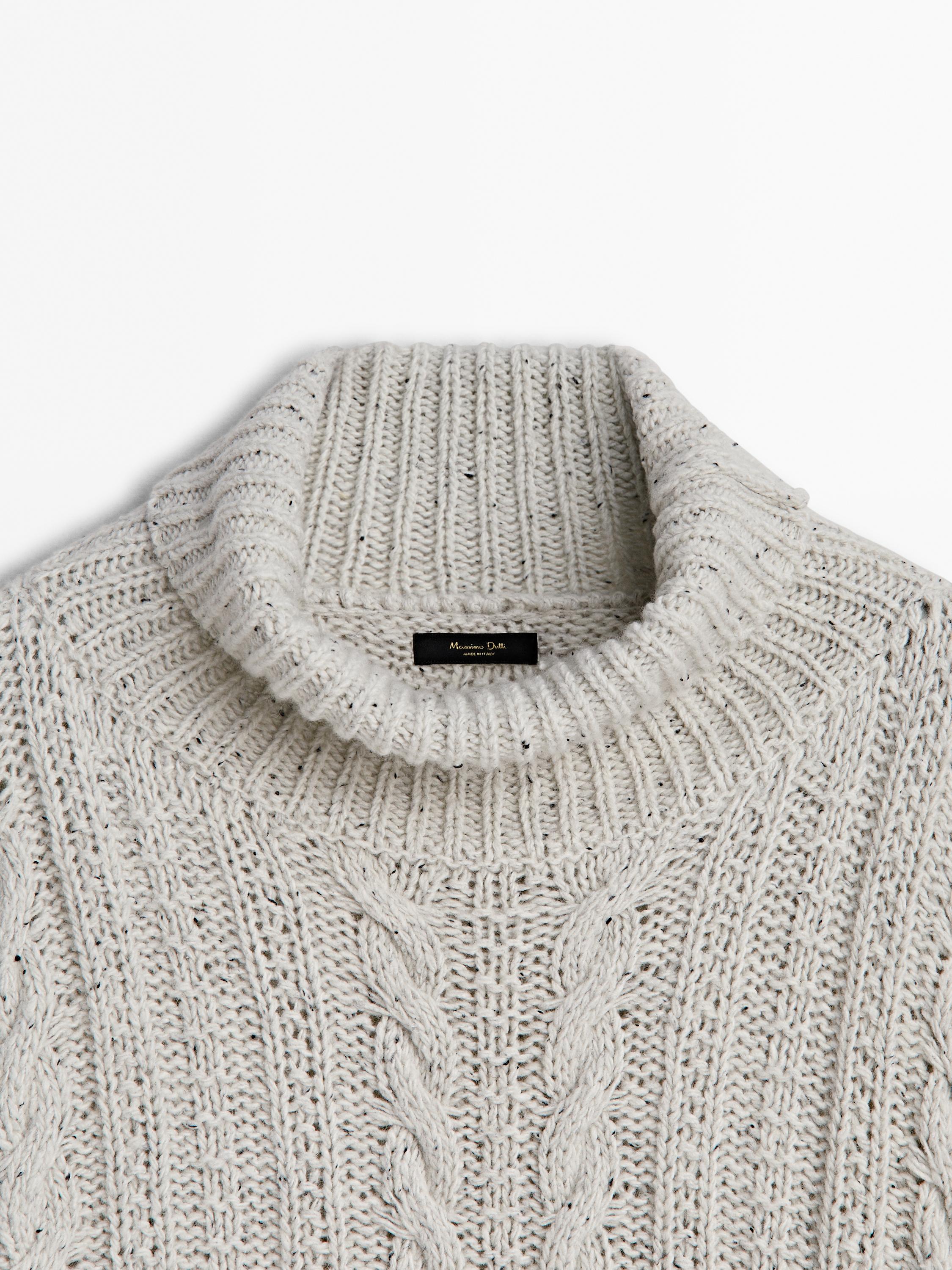Knickerbocker yarn cable-knit sweater with a high neck - Ice 