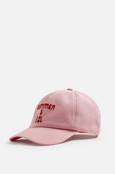 CAP WITH EMBROIDERED SLOGAN - Pink by Zara