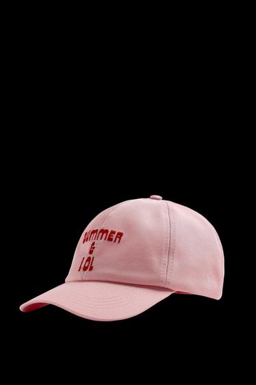 CAP WITH EMBROIDERED SLOGAN - Pink by Zara - Image 0