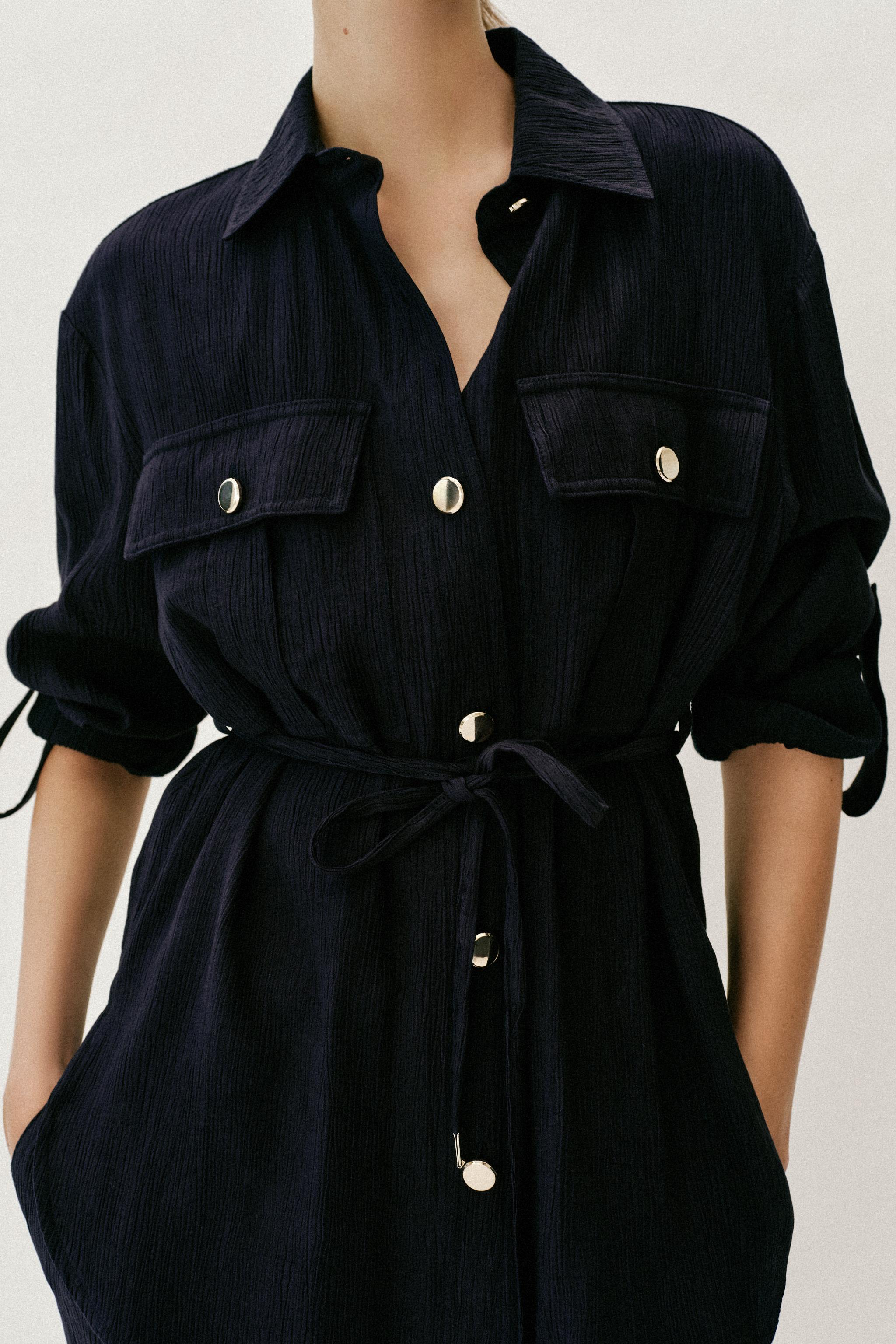 WRINKLED EFFECT SAFARI SHIRT WITH BELT