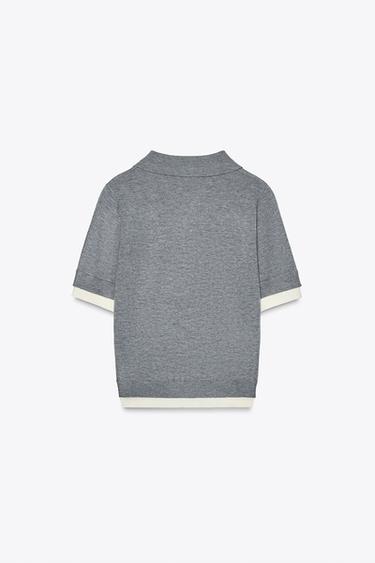 CONTRAST KNIT POLO TOP - Light grey by Zara - Image 2
