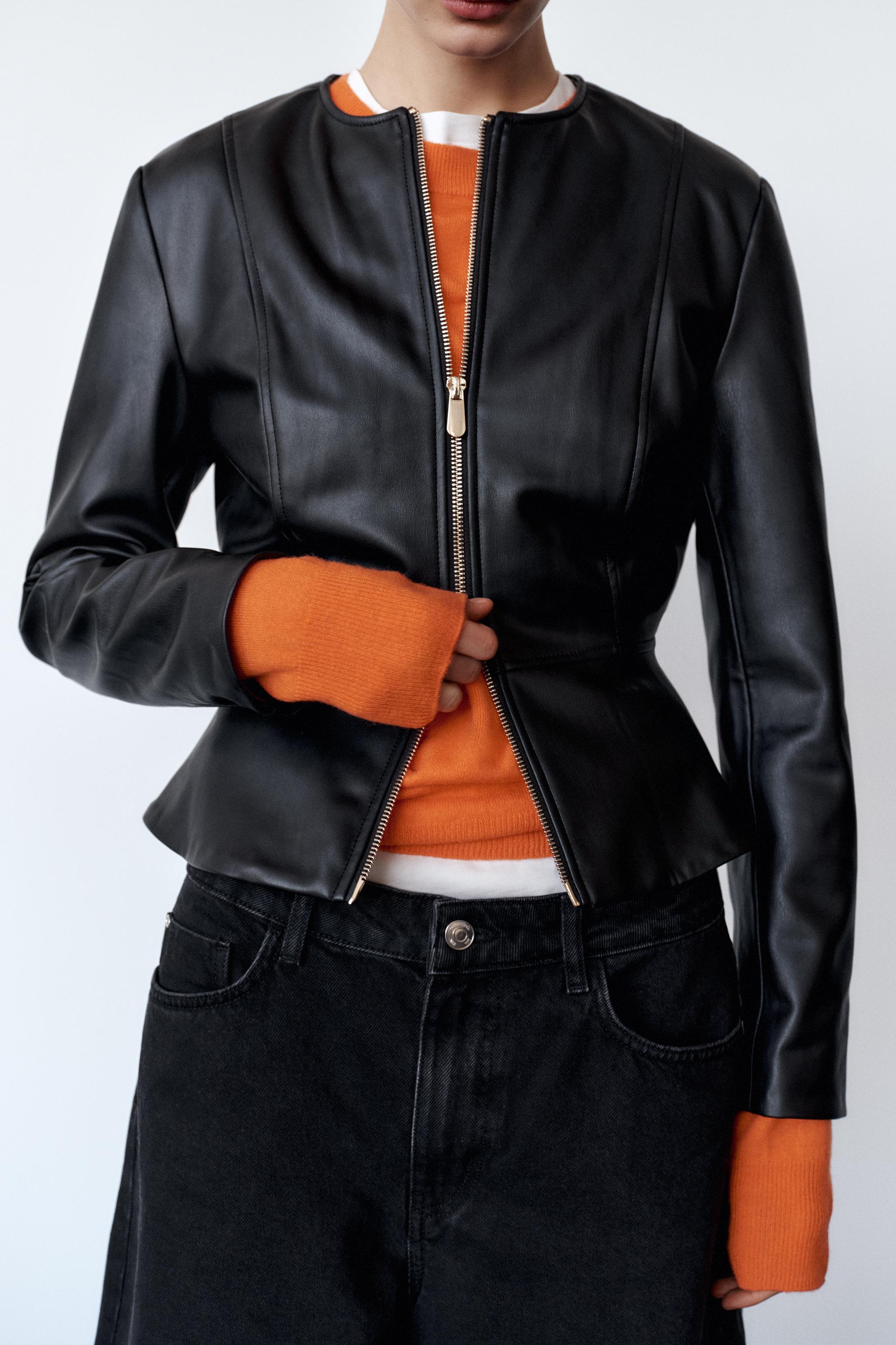 フェイクレザー ペプラムジャケット - ブラック | ZARA Japan / 日本