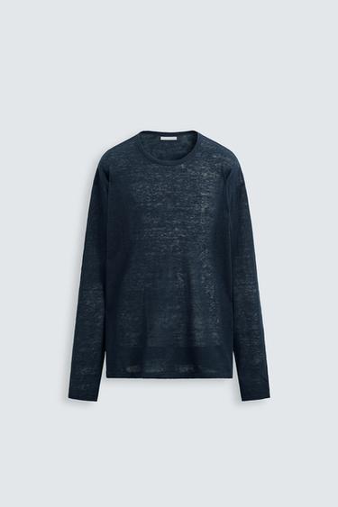 100% LINEN SWEATER - Navy blue by Zara
