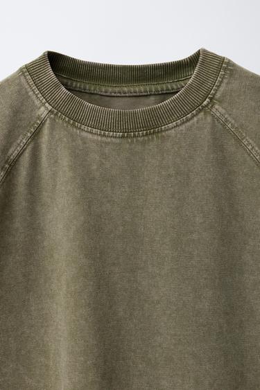 HEAVY WEIGHT T-SHIRT AND WASHED-EFFECT RIBBED FLARE LEGGINGS SET - washed green by Zara - Image 5