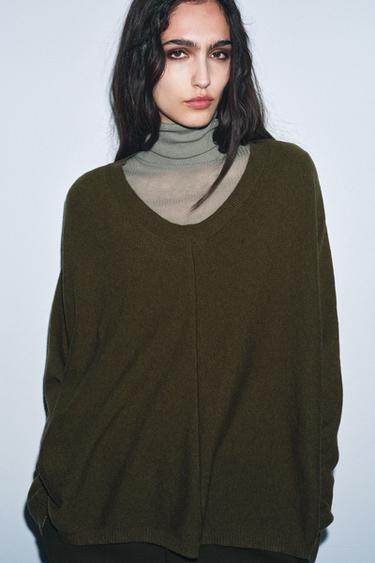 Zara OVERSIZED WOOL JUMPER - Green