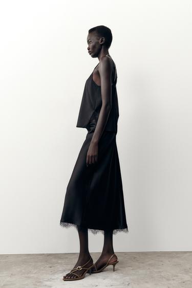 TOP SATINÉ DENTELLE - Noir de Zara - Image 5