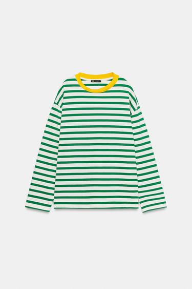 CAMISETA COM GOLA EM CONTRASTE - Verde/Branco da Zara - Imagem 0