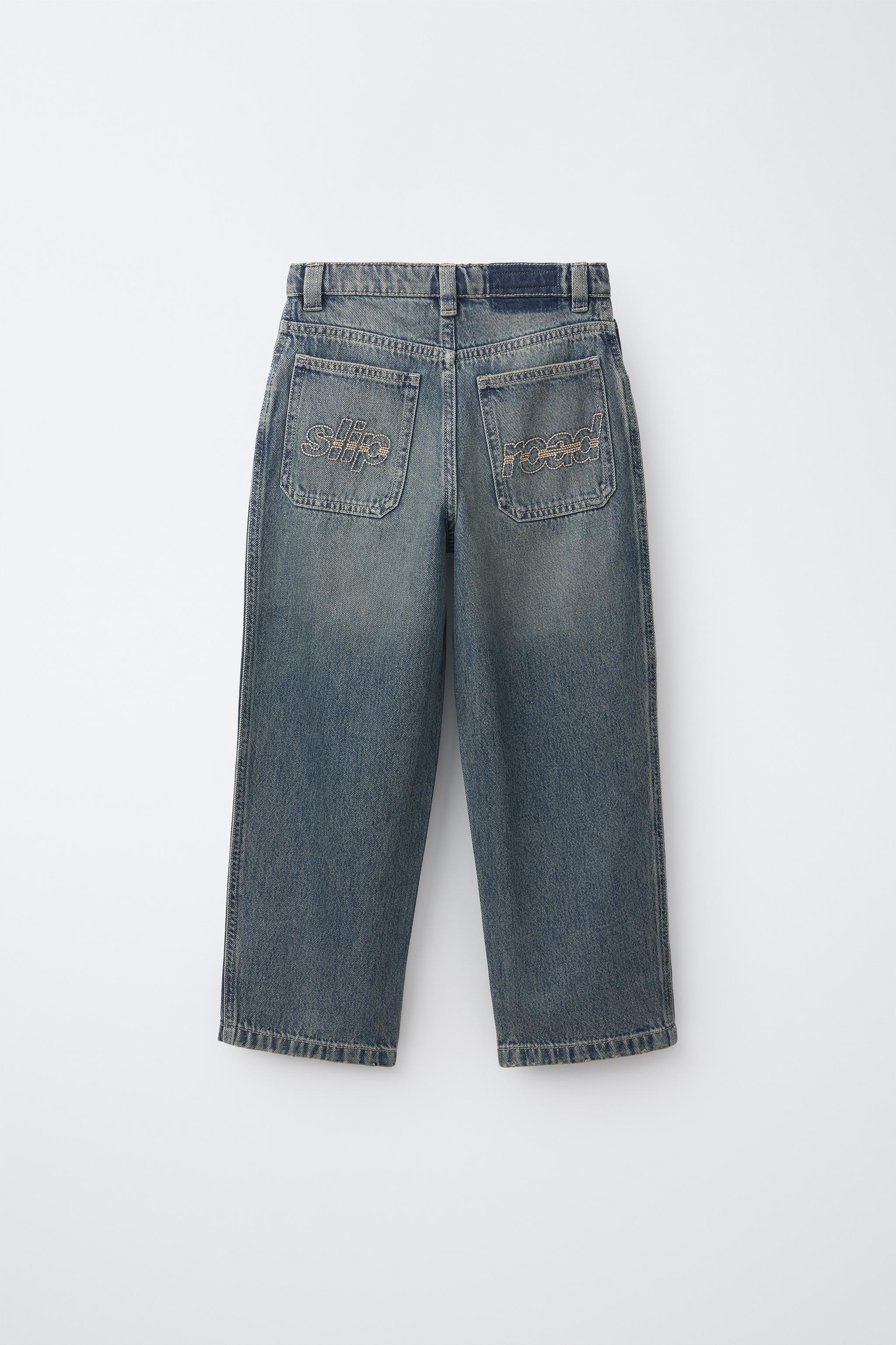 EMBROIDERED BALLOON JEANS — Blue / Green