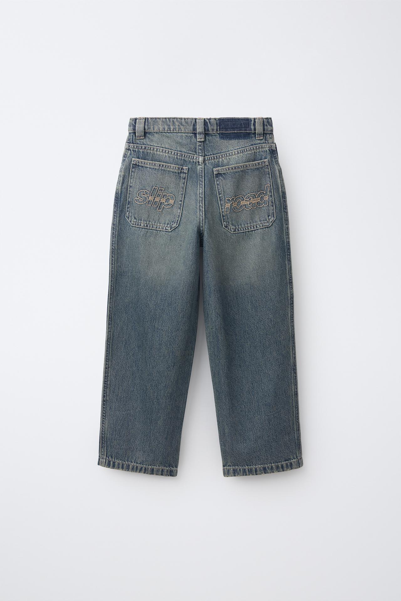 EMBROIDERED BALLOON JEANS — Blue / Green