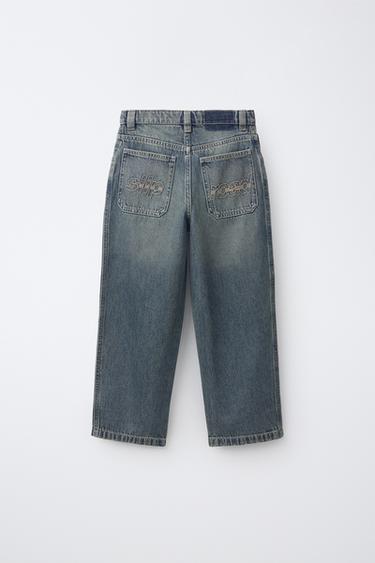 EMBROIDERED BALLOON JEANS — Blue / Green 2