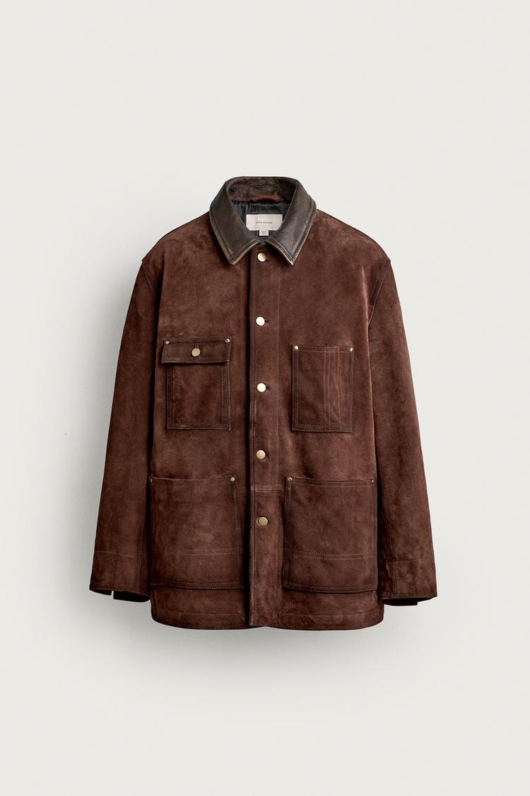Chaqueta de piel de ante con cuello de contraste 2