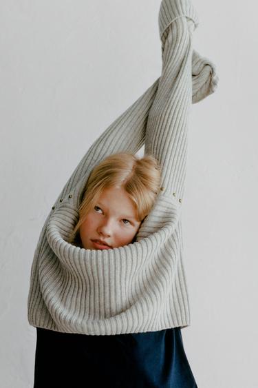 WOOL-BLEND STUDDED TURTLENECK JUMPER — Mid-gray 1