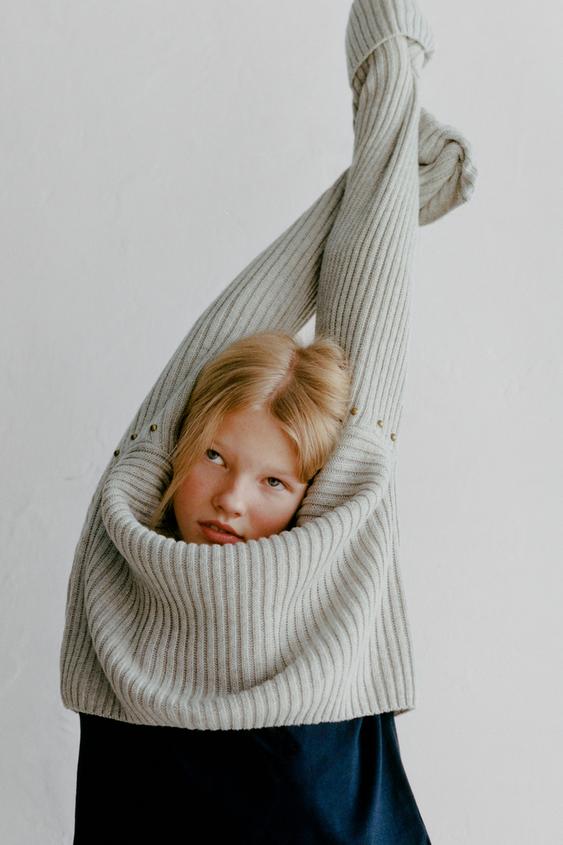 STUDDED WOOL BLEND TURTLENECK JUMPER - Mid-grey by Zara - Image 0