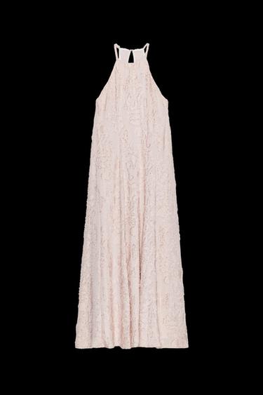 Zara HALTER FRAY MIDI DRESS - Beige-pink - Image 0