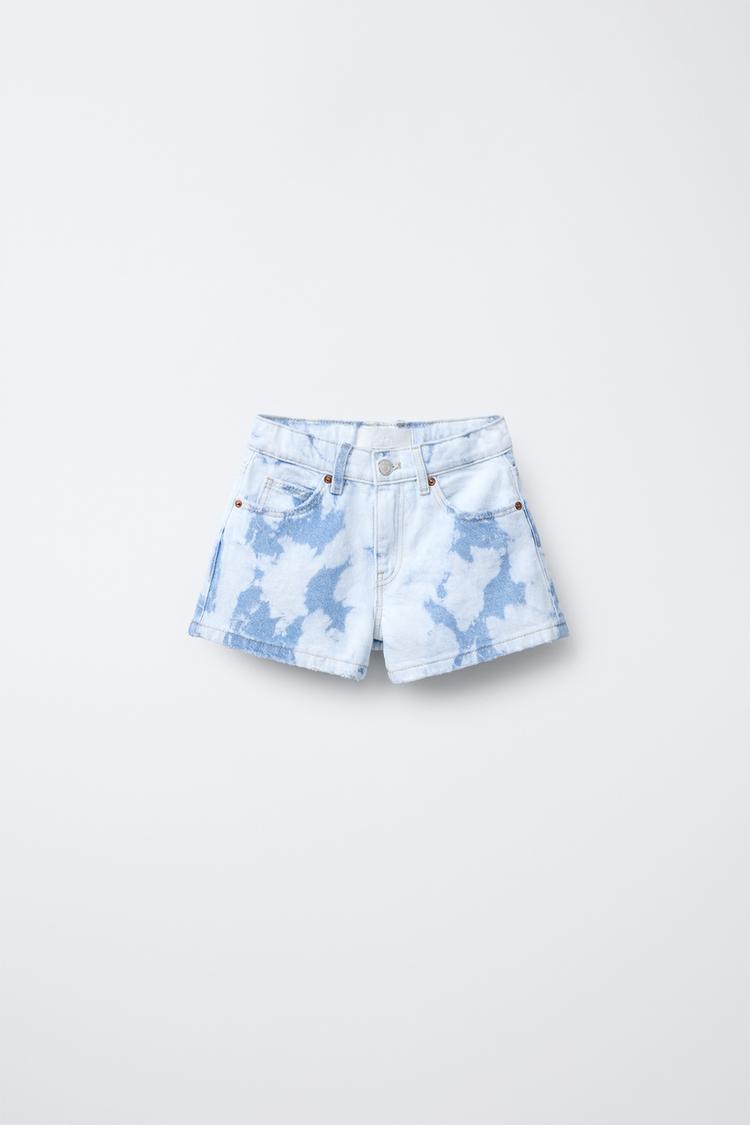 HUE Women's Ultra Soft Denim High Waist Shorts - Frayed Hem, Stretch, Tie-Dye Style