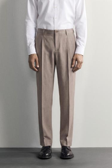 REGULAR FIT PINSTRIPE SUIT TROUSERS - camel by Zara