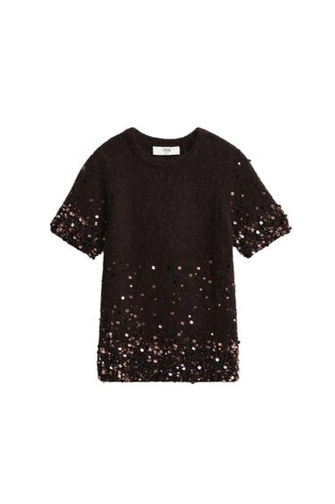 Zaras TRÖJA I ULL OCH ALPACKA MED PALJETTER LIMITED EDITION - Brun