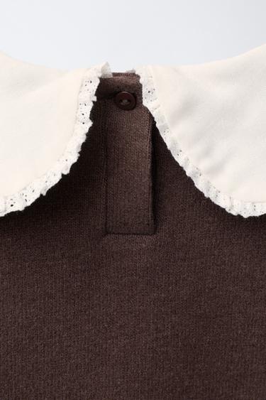EMBROIDERED SOFT TOUCH PETER PAN COLLAR T-SHIRT - Chocolate by Zara - Image 4