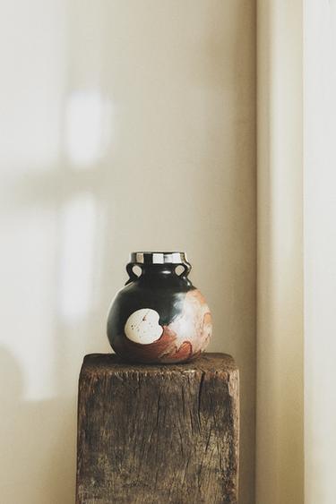 VASE GRÈS PEINT - Marron / Écru de Zara - Image 5