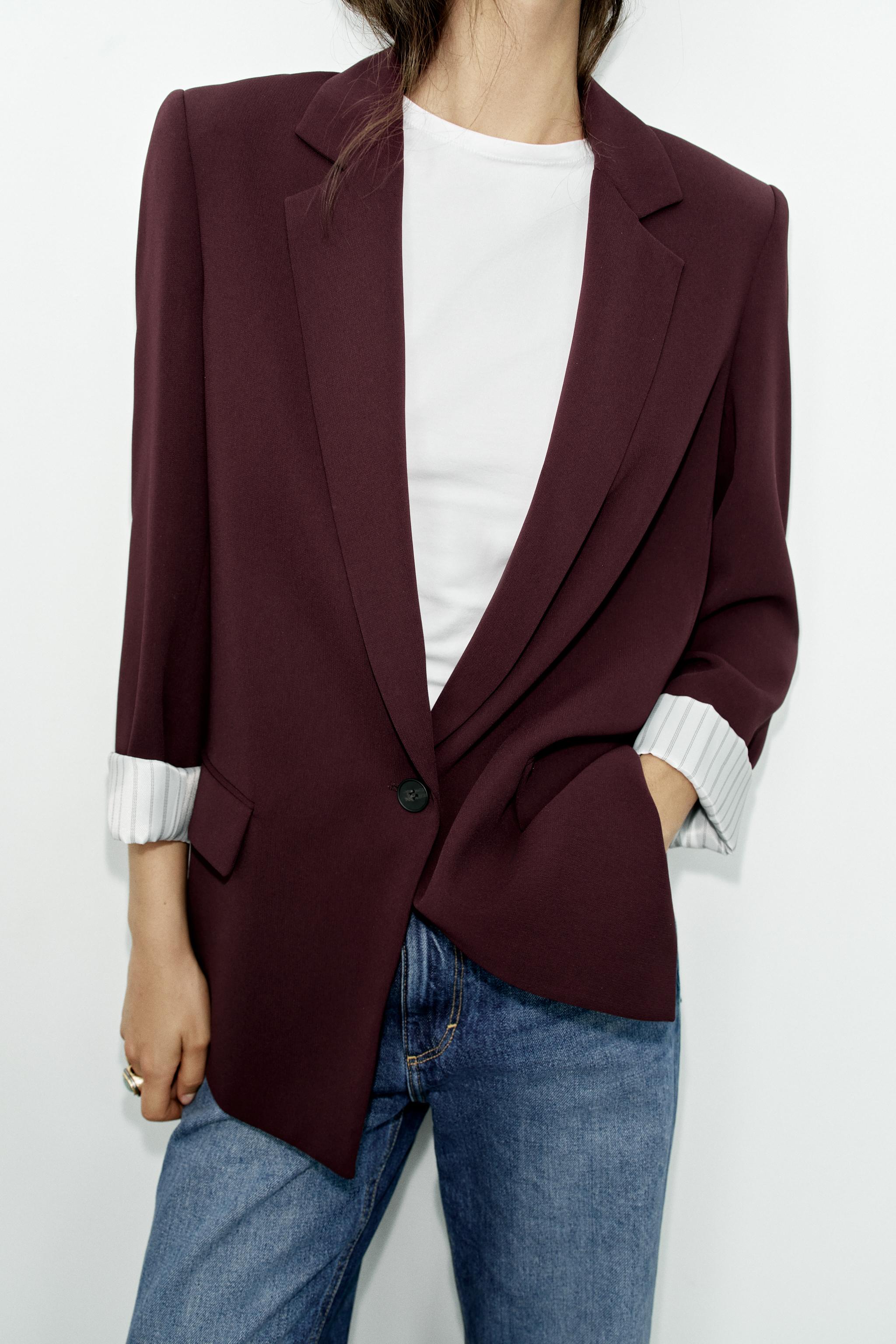 SHOULDER PAD BLAZER WITH PRINTED CUFFS