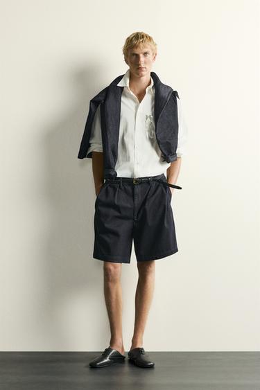 BERMUDA CHINO DENIM RELAXED FIT PLIEGUES - Índigo de Zara - Imagen 0