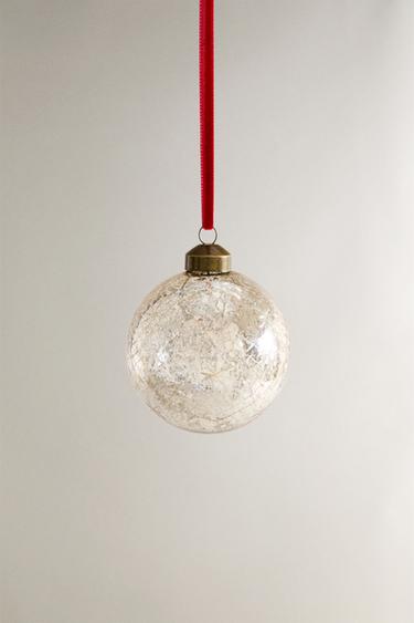 CRACKLED CHRISTMAS TREE BAUBLE - Silver by Zara - Image 0