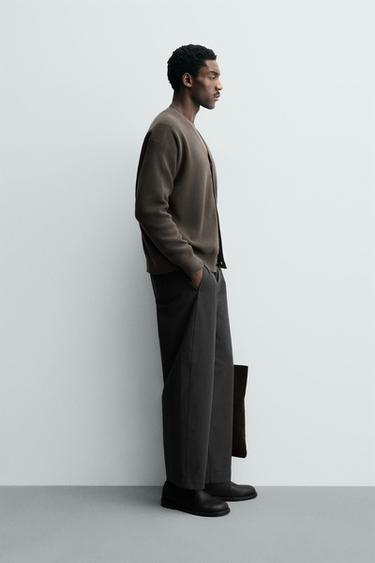 STRUCTURED COTTON CARDIGAN - Brown by Zara - Image 3