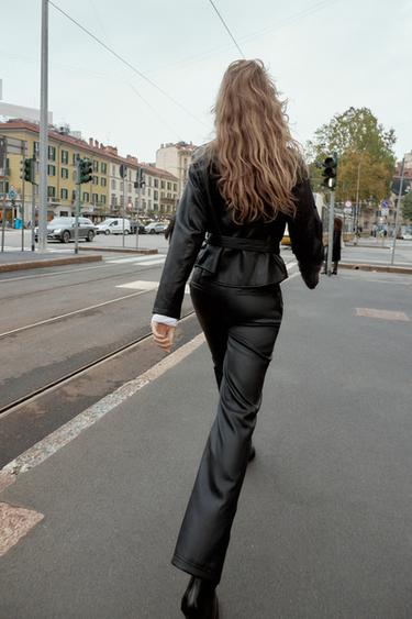 FAUX LEATHER FLARE TROUSERS - Black by Zara - Image 4