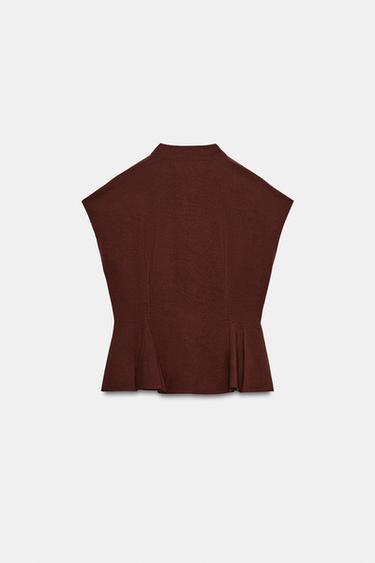 TOP PÉPLUM À PINCES - Marron clair de Zara - Image 7