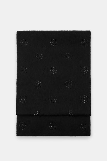 Zara WOOL BLEND RHINESTONE SCARF - Black