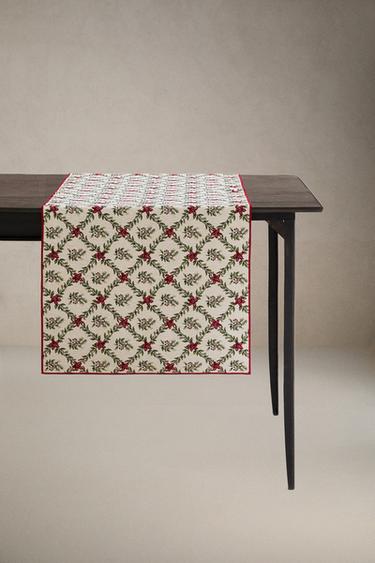 CHRISTMAS DIAMOND JACQUARD TABLE RUNNER - Red by Zara - Image 0