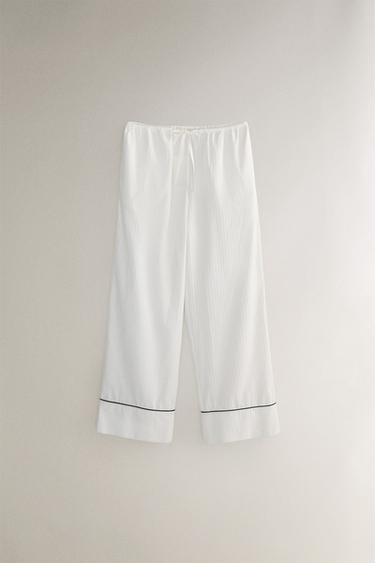 PANTALONI JACQUARD A RIGHE - Bianco sporco di Zara