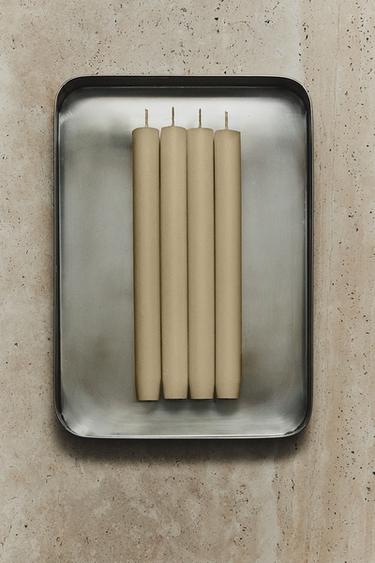 PACK OF LONG DECORATIVE CYLINDRICAL CANDLES (PACK OF 4) - Cream by Zara