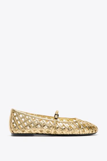 METALLIC EFFECT MESH BALLERINAS - Gold by Zara