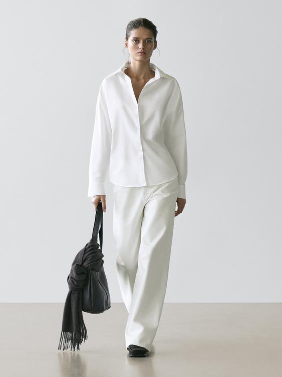 Cotton poplin shirt with dart detail from Zara - $130