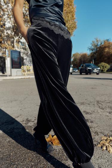 PANTALÓN BOMBACHO TERCIOPELO - Negro de Zara