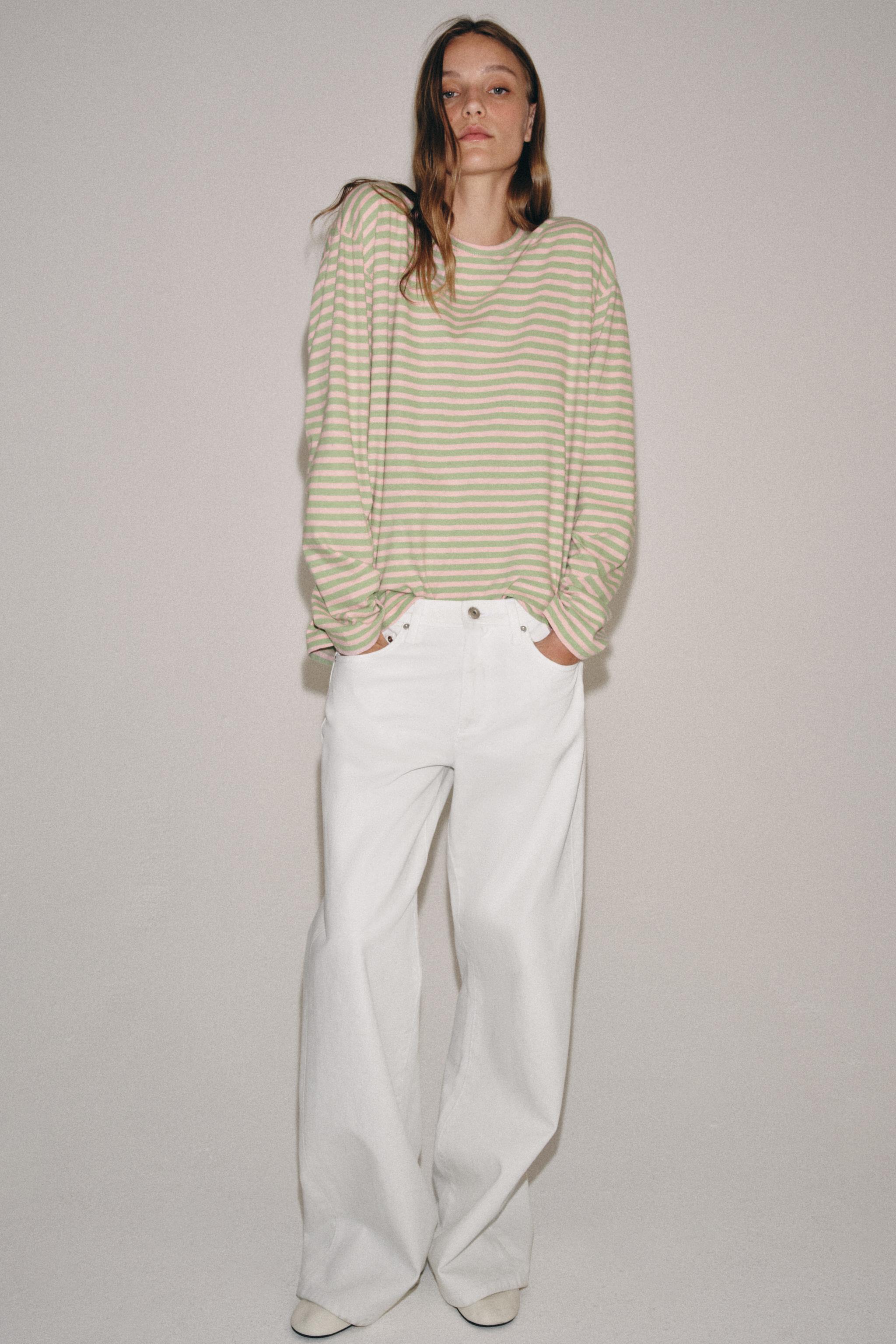 STRIPED COTTON AND LINEN T-SHIRT — Mint
