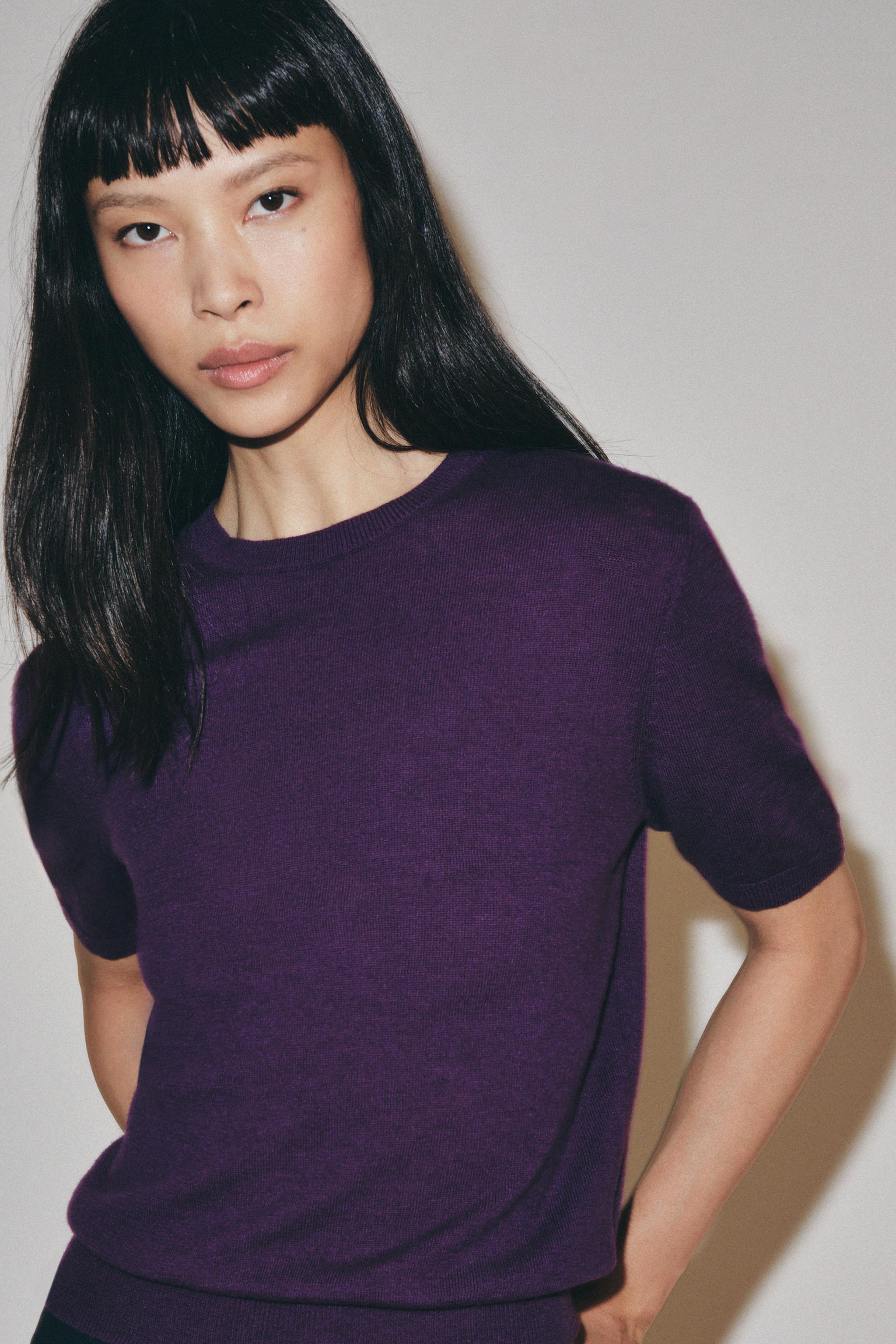 100% WOOL SHORT SLEEVE JUMPER — Purple